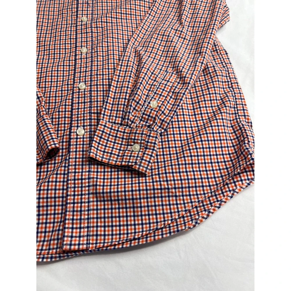 Ralph Lauren Button Down Kids Shirt Size L 14-16 Orange Blue Gingham Classic A57